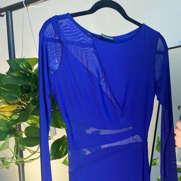 Indigo mesh cut out A-Symmetrical body con dress - Foreign Exchange - Picture 4 of 5